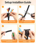 Setup instructions for No Fuss Chew Proof Wire Loom, 10 Foot Expandable Cable Sleeve Protector for cable management.