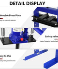 Detail display of Beefy Shop Press For Auto Repairs And DIY Projects With Easy Setup Blue Powder Coated Steel Frame, Durable Bearings And Bushings Press