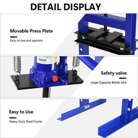 Detail display of Beefy Shop Press For Auto Repairs And DIY Projects With Easy Setup Blue Powder Coated Steel Frame, Durable Bearings And Bushings Press