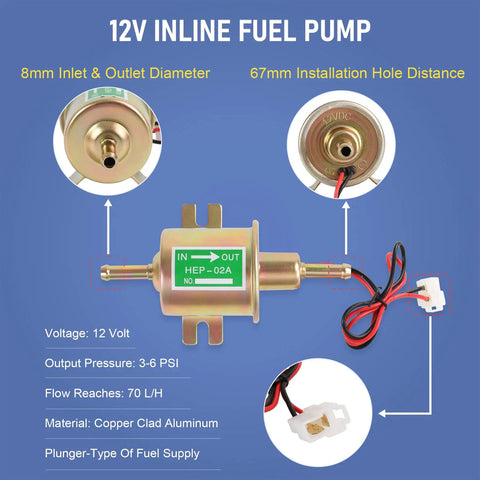 12V Electric Fuel Pump Kit Plug And Play, Low Pressure 3 To 6 PSI With Fuel Filters, HEP-02A details and specifications