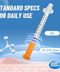One Milliliter Syringe 31G Go To Lab Gear Five Sixteenth Inch 8mm Length U100 Individually Wrapped Pack Of 100 For Precise Dosing And Leak Proof Sealing 1mL syringe, 31G, 5/16 in (8mm), pack of 100