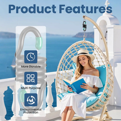 Heavy Duty Hammock Hanging Kit Two Pack Holds Up To 1300 Lbs With M8 Hardware Spring Hammock Chair Kit in use on porch swing