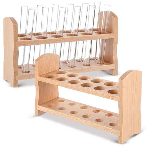 Beech Wood Test Tube Rack, Premium Lab Gear Holder, 12 Holes, 2 Pack, Holds Tubes Up To 28mm, 10.2 Inch Wide, Durable Wooden Test Tube Organizer