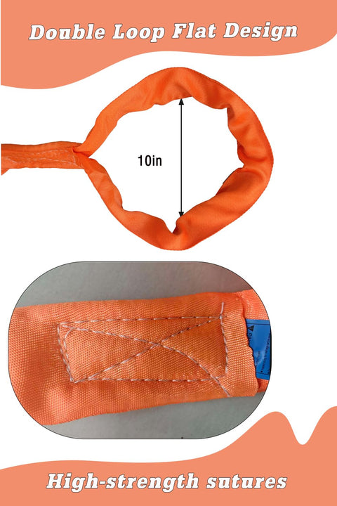 Heavy Duty Round Sling Workhorse 22000Lb 13Ft Polyester Rigging Sling with double loop flat design and high-strength sutures