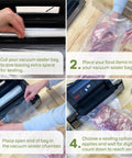 Step-by-step guide using Vacuum Sealer Rolls 11 Inch Custom Size Bags for Home Food Storage with vacuum sealer and raw meat.