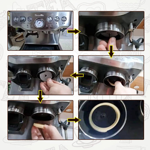 Installation steps for 54mm Silicone Steam Ring Replacement Gasket for Espresso Machines Dope Fit on Breville and Sage models.