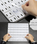 Pegboard Wall Storage Kit With Four White Pegboards And Fourteen Hanging Accessories being installed without nails