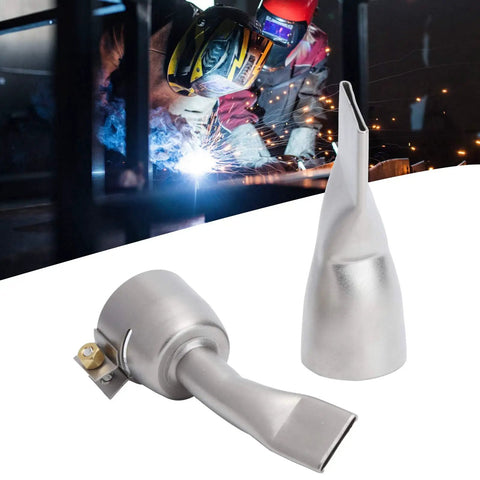 Top Tier 2 Pack Flat Welding Nozzle Tips For Hot Air Gun Stainless Steel Wide Nozzles 20mm Small And 40mm Large Soldering Accessory Durable Heat Resistant Design Perfect For Plastic Welding Pros - two stainless steel nozzles.