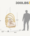 Beige Wicker Egg Chair With Stand For Indoor And Outdoor Use Foldable Hanging Hammock Cushions Included 300 Lbs Capacity