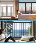 Extra Wide Window Safety Gate For Kids And Pets Tension Mount No Drilling Kidproof Pet Friendly Safe Home Barrier Fits 61.41 To 86.60 Inches Black 3 Piece Setup Easy Use, installed in modern home window.