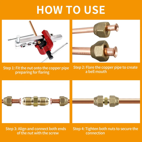 How to use Two Pack Copper Pipe Extension Joints For HVAC AC One Quarter Inch And Three Eighths Inch Coupling Adapters