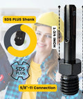 Heavy Duty Five Eighths Inch To Eleven UNC SDS Plus Shank Adapter For Hammer Drills And Core Drill Bits With Secure Fit Arbor Shaft Attachment, Industrial Grade Steel, Durable, Easy Connection