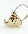 Sleek Silver Keychain With Chrome Tone Metal Charm, Screw Closure Wire Rope Loop For Keys, featuring elephant design