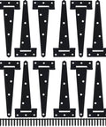 12 Pack 6 Inch T Strap Shed Door Hinges Black Heavy Duty Tee Hinges For Wooden Fences Yard Gates Barn Doors Rustproof Wrought Iron