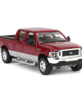 Ford F 250 Super Duty Crew Cab Diecast Pickup Truck Red And Silver One Sixty Fourth Scale Model With Dope Metal Chassis And Real Rubber Tires Collectible Display Piece