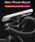 Quad Series Mountain Bike Phone Mount with Quick Lock and Release for aluminum handlebar stem, 360° adjustable holder close-up