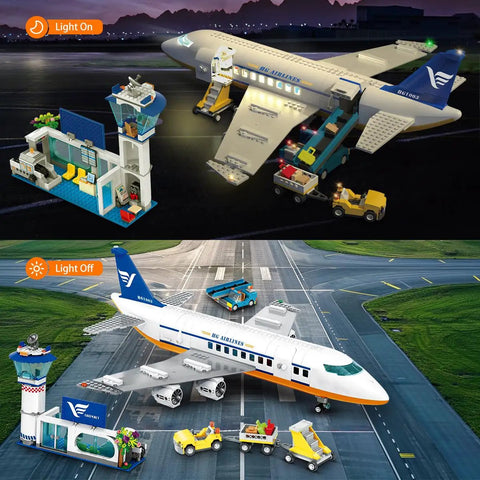 Epic City Passenger Airplane Building Set With LED Lights 901 Pieces Plane Construction Kit With Airport Terminal And Radar Tower