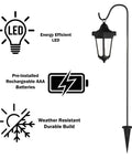 Set Of 2 Solar Lanterns For Outdoors, Waterproof Hanging LED Lights With Shepherd Hook Mounts, energy efficient design
