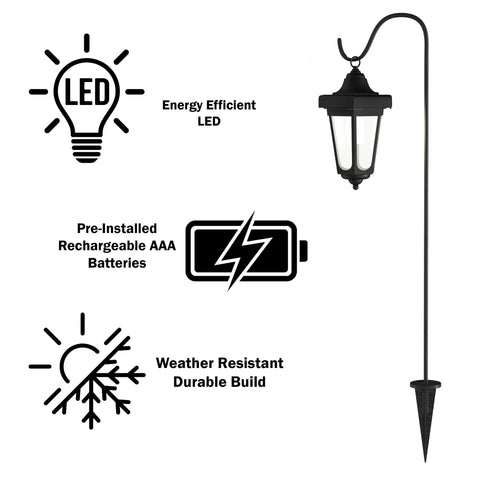 Set Of 2 Solar Lanterns For Outdoors, Waterproof Hanging LED Lights With Shepherd Hook Mounts, energy efficient design