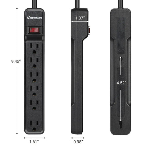 Surge Protector Power Strip With 12 Ft Extension Cord Flat Plug 6 Outlets One Wide Spaced Socket For Bulkier Plugs 500J Surge