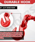 Heavy Duty Ratchet Chain Binders 5/16 To 3/8 Inch 5400 Lbs Safe Working Load 4 Pack With 2 Grab Hooks Tie Downs For Grade 70 Transport Chain Weatherproof Red Shell 15 Inch Handle Towing Ready