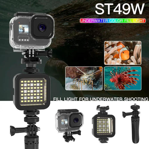 Underwater Video Fill Light With 49 LED Beads, 5000 Lux At 20cm, 7 Modes RGB, 30m Waterproof Dive Light For Action Cameras And GoPros
