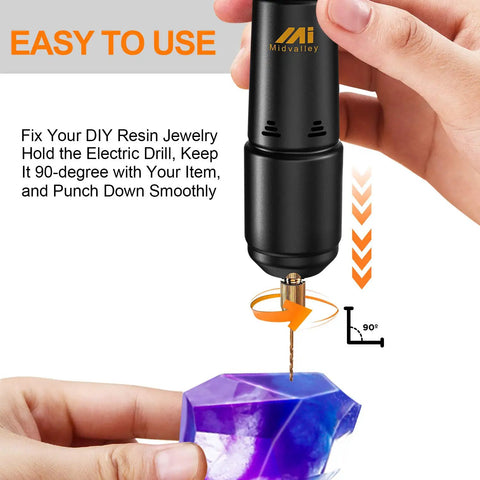 Pro Grade Electric Resin Drill Set With Pin Vise Mini Hand Drill Kit And 10 Pieces Twist Drill Bits 0.8 To 1.2 Millimeters