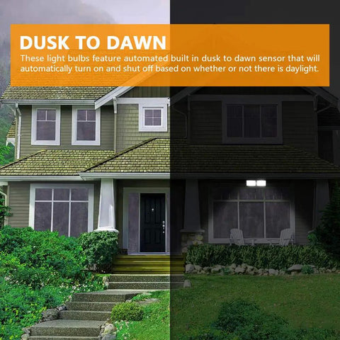 Dusk to Dawn LED Security Light 18W illuminating house front at night, showing automatic dusk-to-dawn feature.