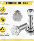 All-In-One Hardware Kit With 25 Sets Of 1/4-20 By 1-1/4 Inch Hex Head Bolts 304 Stainless Steel 18-8 Nuts And Bolts With Flat And Spring Lock Washers Fully Threaded Machine Screws For Automotive And Outdoor Projects