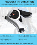 7 Speed Thumb Shifter Set For Bikes, Left 3 Speed Front And Right 7 Speed Rear, TX50-7 Lever Pair, silver bike shifter lever