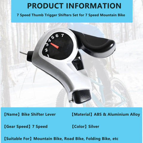 7 Speed Thumb Shifter Set For Bikes, Left 3 Speed Front And Right 7 Speed Rear, TX50-7 Lever Pair, silver bike shifter lever