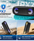 Portable Bluetooth Speaker With Lights For Holidays And World Cup Fans, Loud Party Ready Stereo Sound, BT 5.4, Deep Bass, 30H Playtime, TWS Pairing, IPX7 Waterproof, Ideal For Home Parties And Outdoor Adventures in beach setting