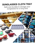 Clean Setup Six Slot Black Sunglasses Display Holder And Jewelry Organizer Box With Solid Build And Scratch Free Tray on a desktop.