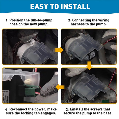 Washer Drain Pump Replacement Kit installation steps, showing connections and securing position for 137221600 compatible models.