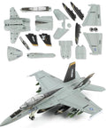 Quick Snap Together F-18 Fighter Jet Model Kit 1 72 Scale Jolly Rogers Edition with parts and assembled view