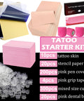 Beginner Friendly All In One Tattoo Practice Kit With Pink Fake Skin, Ink Cups, Machine Covers, Grip Tape, Bibs, And 554 Piece Supplies