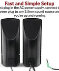 Back view of Compact 2.0 Computer Speakers With Full Stereo Sound, Easy Setup And Convenient Controls, shown with 3.5mm audio jack.
