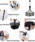 Black Round Pendant Light Fixture 18 Inch Industrial Metal Drum Cage Chandelier installation steps.