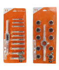 The Ultimate 11 Piece Tap And Die Set For Garage Hacks And Workshop Wizardry. Crafted From High Grade Tool Steel, This Precision Threading Kit Makes Taping Easy Without Breaking Your Hands Or Budget. 11-piece metal threading set on orange packaging