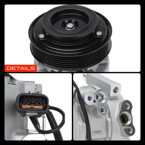 Heavy Duty AC Compressor With Clutch For Hyundai Tucson And Kia Sportage Oil Prefilled Six Groove Pulley close-up details