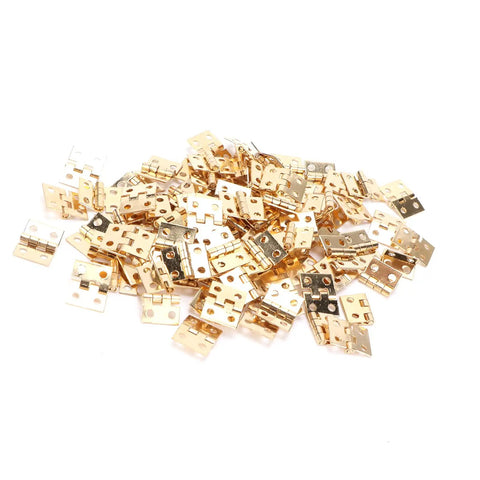 A pile of 100 Piece Exquisite Mini Retro Metal Hinges Set for DIYers Jewelry Box and Wooden Cabinet Projects with 400 Screws.