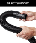 Holding 7-foot dual-flex hose from Heavy Duty Wet Dry Vac Pro Attachment Kit For Two And A Half Inch Hoses With Seven Foot Dual Flex Hose Industrial Grade Shop Vacuum Accessories For Big Cleanups And Tough Projects