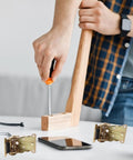 Installation of 4 Pack Metal Folding Table Leg Hinges With Lock Extension For Kitchens And Retail Stores on wooden leg