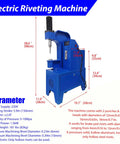 Heavy Duty 220V Electric Riveting Machine With Pure Copper Motor, showing dimensions, sturdy design, and functionality for metalworking.