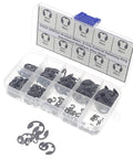 External Retaining Ring E Clip Assortment Kit With 300 Pieces In Ten Metric Sizes From 1.5mm To 10mm Black Alloy Steel Circlips