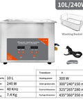 Badass Digital Ultrasonic Cleaner Machine 10L 240W Stainless Steel Heated Tank with timer controls and accessories.