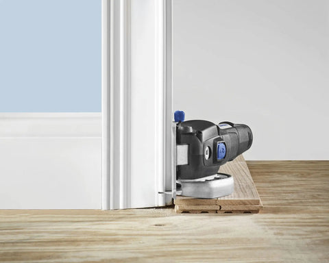 Ultra-Saw 4 Inch Wood Flush Cut Wheel for Baseboards and Trim cutting wood, showing dome-shaped design, for precise 3/4 inch flush cuts