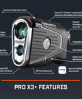Golf Rangefinder With Wind Speed And Slope Compensation Link X3 Plus 600 Yard Range 7x Magnification Dual Display Visual Jolt Magnetic Cart Mount Real Time Wind Readout For Club Selection On The Course showing features