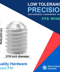 Top Shelf Replacement Set Screws Snug Fit For Delta Rp25620 Faucet Hardware Kit, 1/4 inch long, 3/16 inch diameter stainless steel fastener.