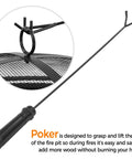 Poker tool and spark screen for Round 30 Inch Fire Pit For Outdoor Wood Burning With Spark Screen And Poker Celestial Stars And Moon Cutouts.